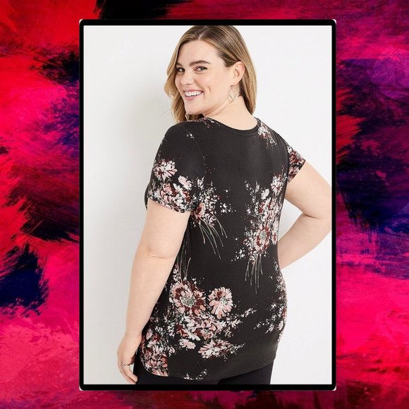 Maurice's Plus Size 24/7 Flawless Floral Knot Hem Tee 3X - Picture 3 of 11